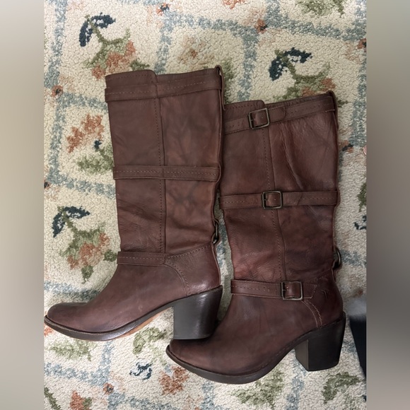 Frye Brown Leather Knee-High Boots Buckle Strap Women’s Size 8B - Picture 7 of 9